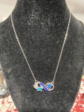 Silver Tone Rhinestone Turtle Pendant Necklace